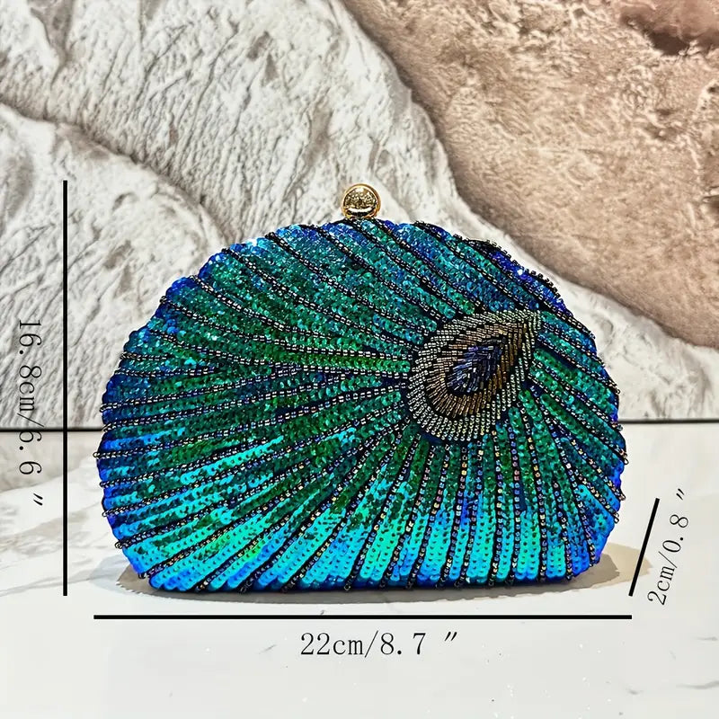 Peacock Clam Shell Clutch