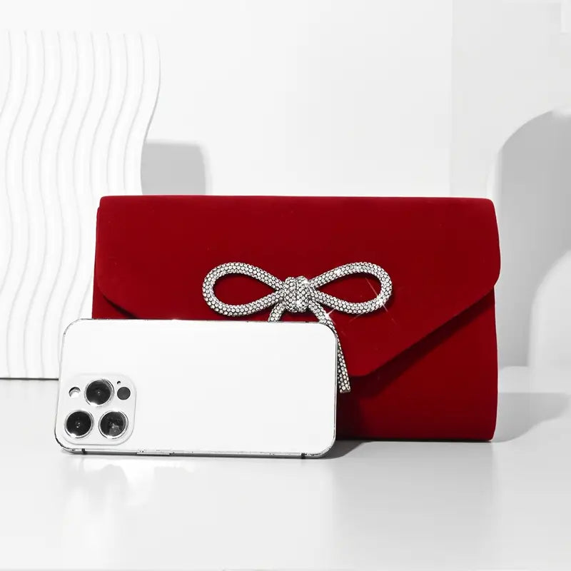 Red Velvet Embellished Evening Bag