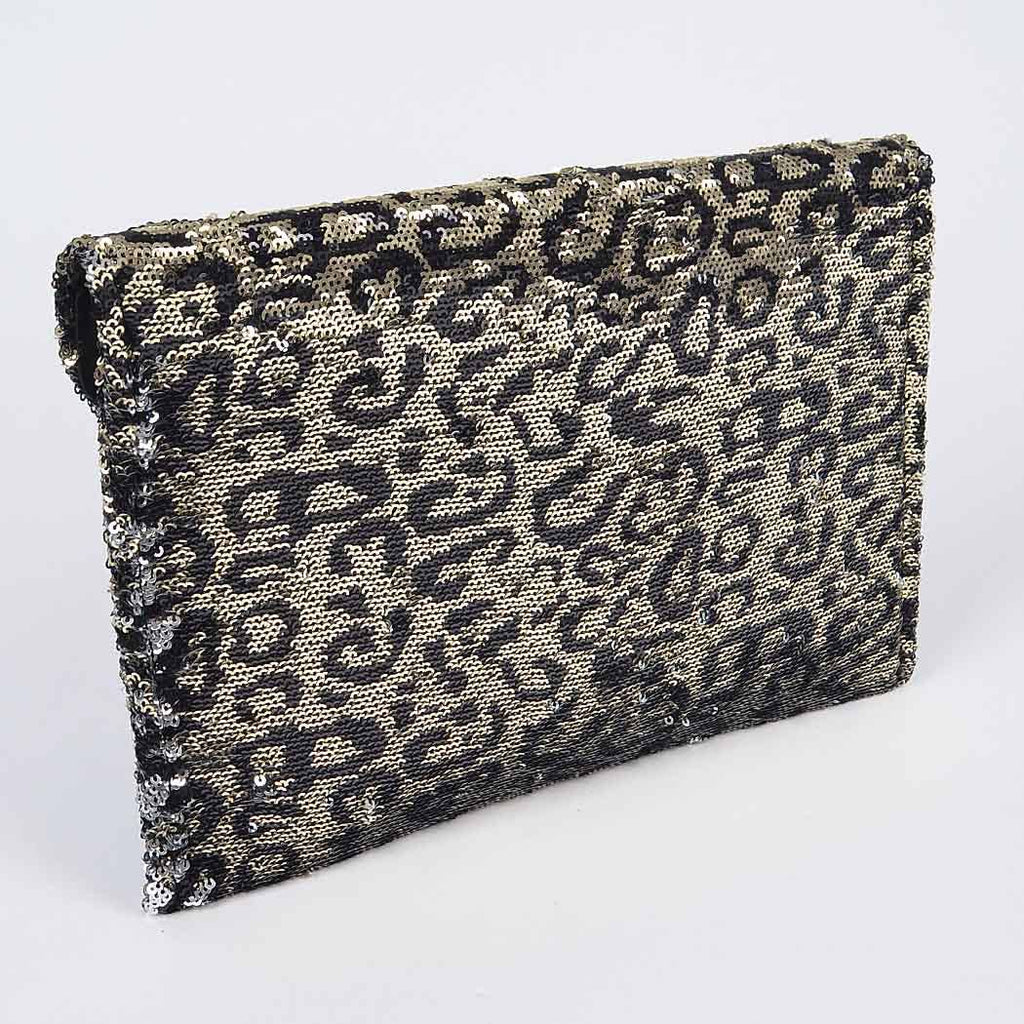 Sequin Leopard Clutch: Gold