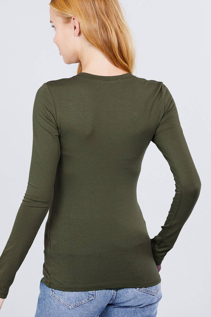 Crew Neck Cotton Spandex Jersey Top:Olive