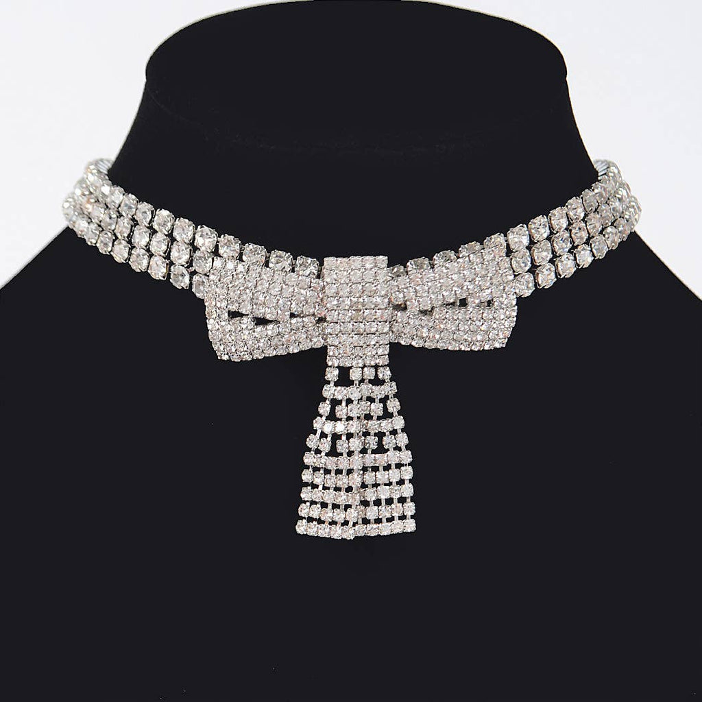 Rhinestone Bow Choker: Gold