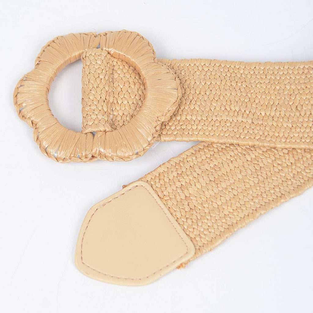 Faux Straw Elastic Belt: Khaki Daisy