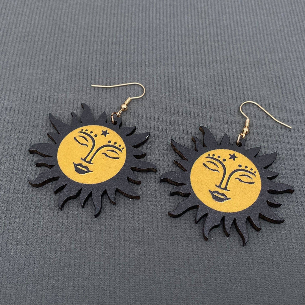 Hello Sun Wood Earrings
