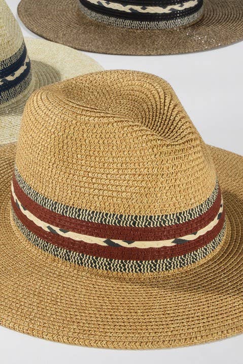 Braided Trim Panama Hat: Tan