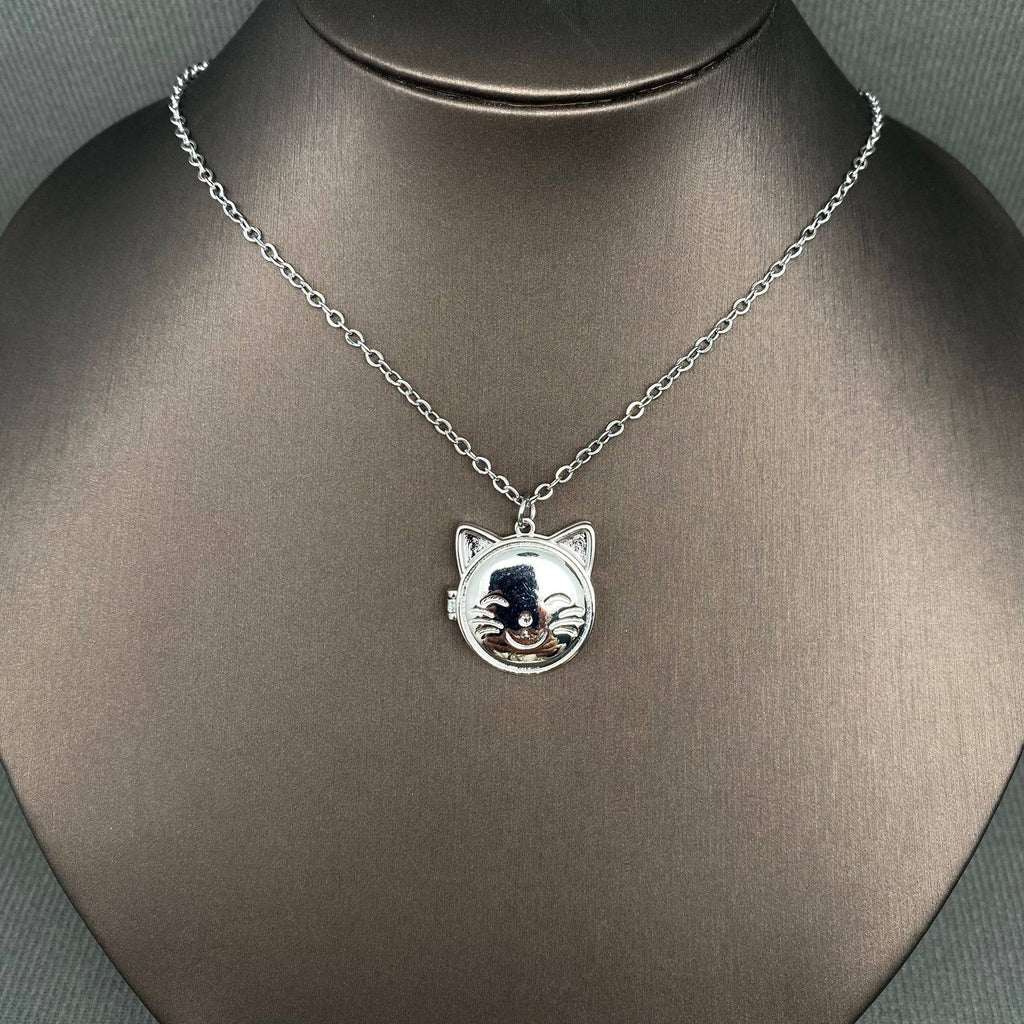 Cat Locket Charm Necklace: Golden