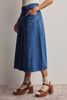 Paneled A-Line Stretch Denim Skirt