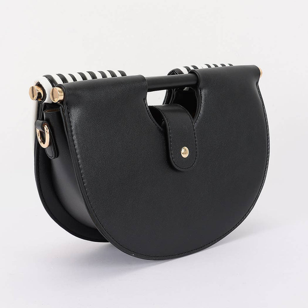 Metallic Faux Leather Noodle Bag: BK