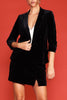 Velvet Blazer with Ruched Sleeves: Black