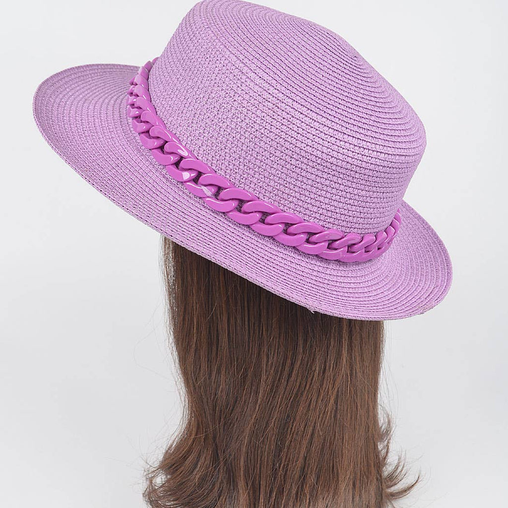 Faux Straw Hat W/Chain: Cobalt