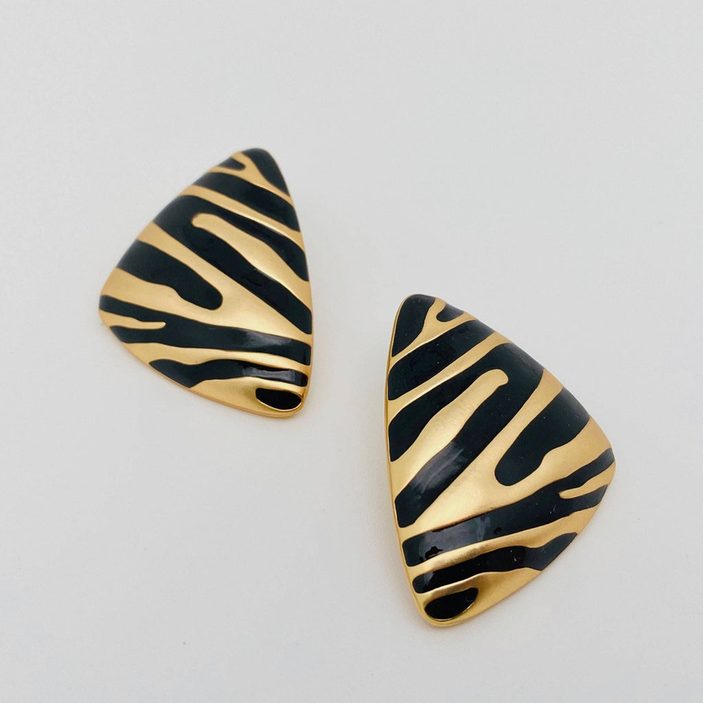 80's Black Striped Stud Earrings