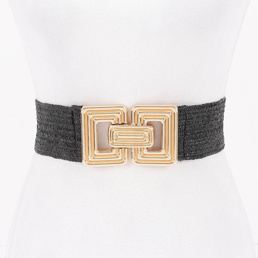 Stretch Rattan Gold Clasp Belt: Khaki
