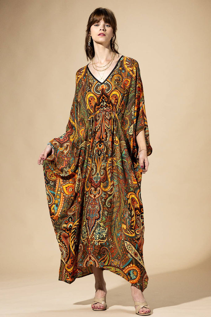 Saffron Paisley Caftan Dress
