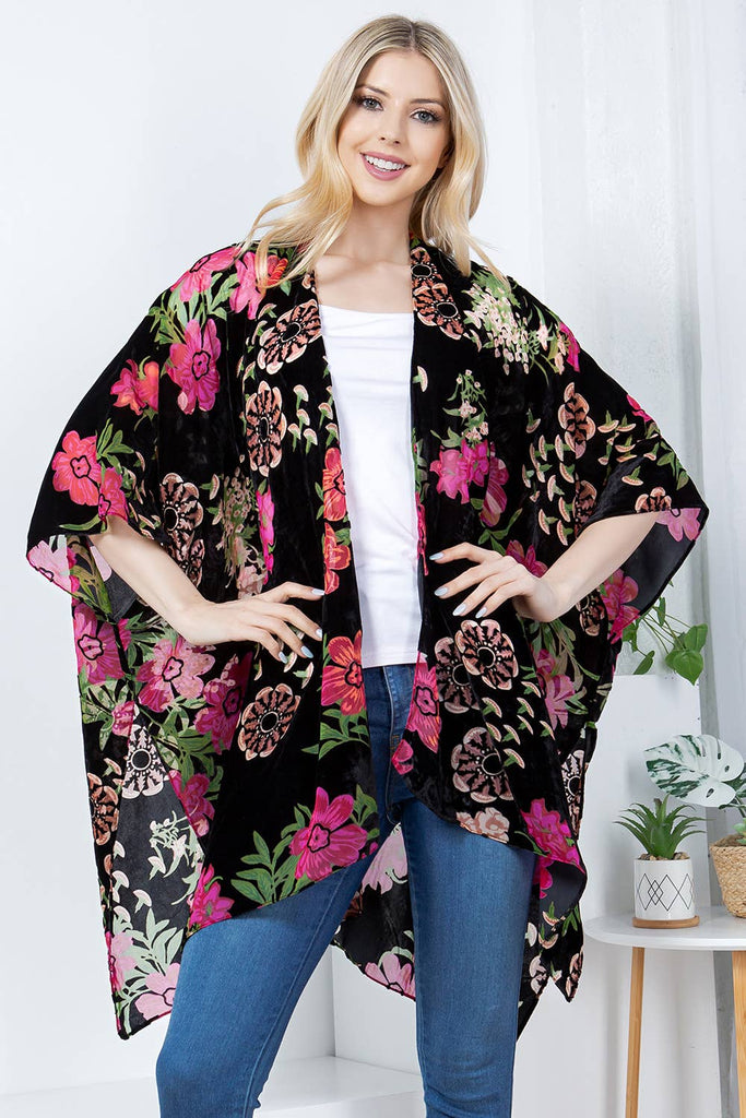 Japanese Floral Velvet Kimono