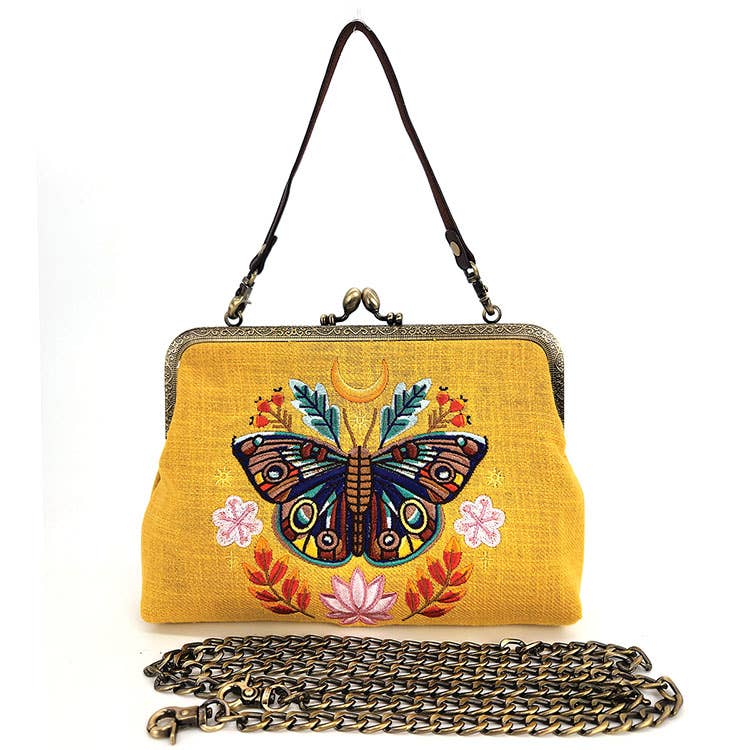 Moon Moth Vintage Kisslock Bag: Black