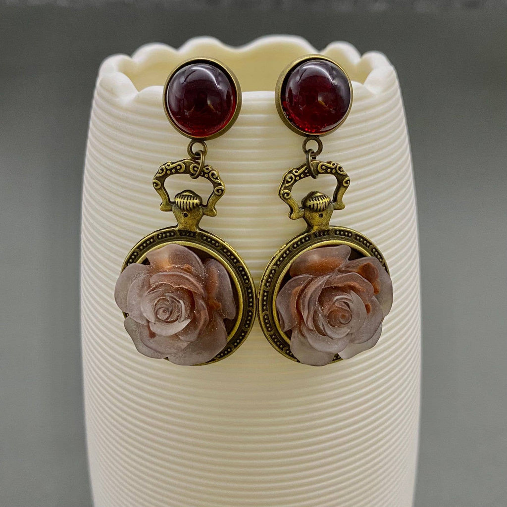Vintage Glazed Red Agate Earrings
