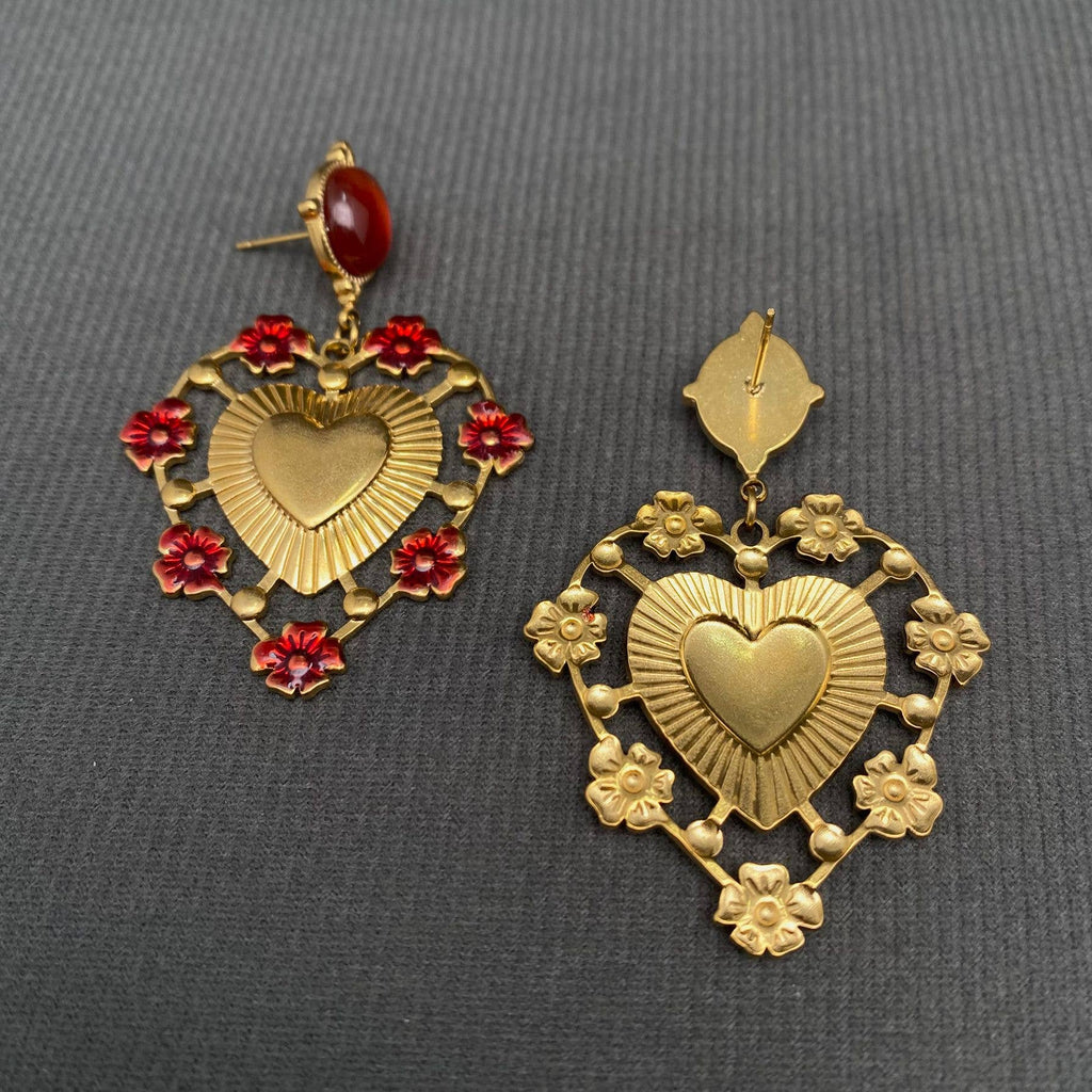 18K Gold Plated Frida Heart Earrings