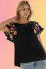 Embroidered Flutter Sleeve Blouse