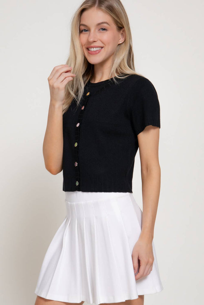 Short Sleeve Rainbow Button Card: Black