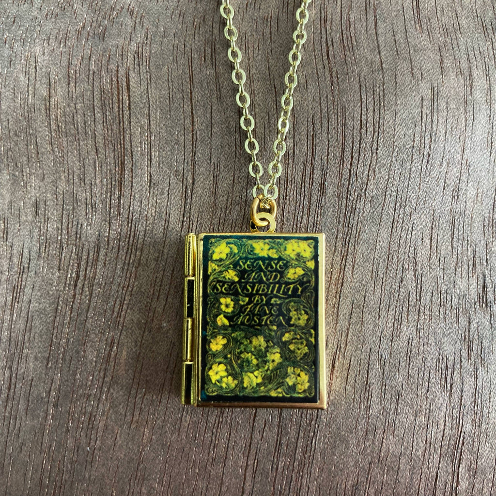 Book Locket Necklace - Sense and Sensibility - Vintage Green: Brass