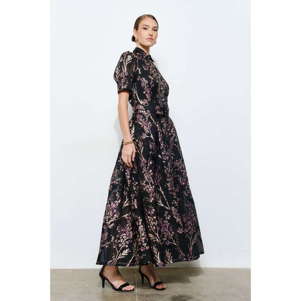 Golden Lurex Floral Jeweled Maxi Dress