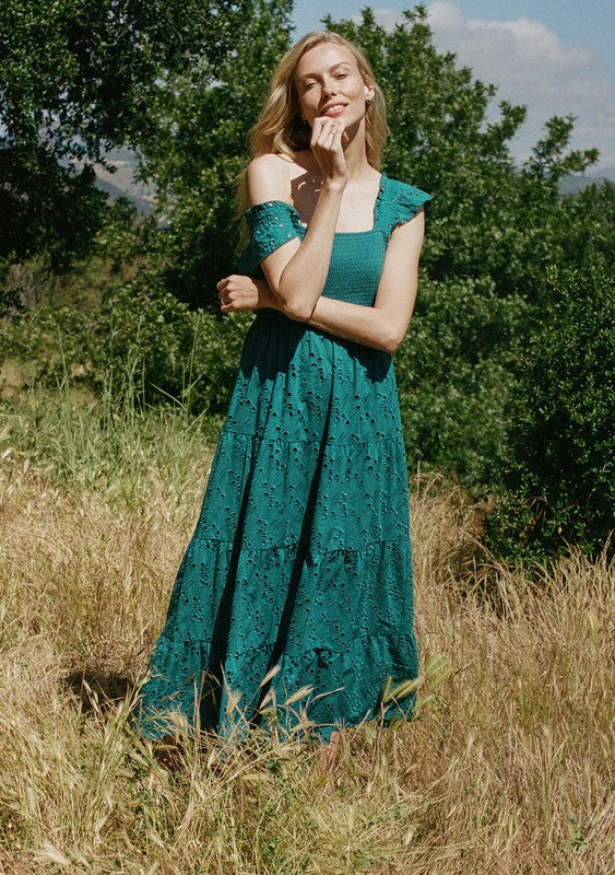 Teal Cotton Eyelet dress