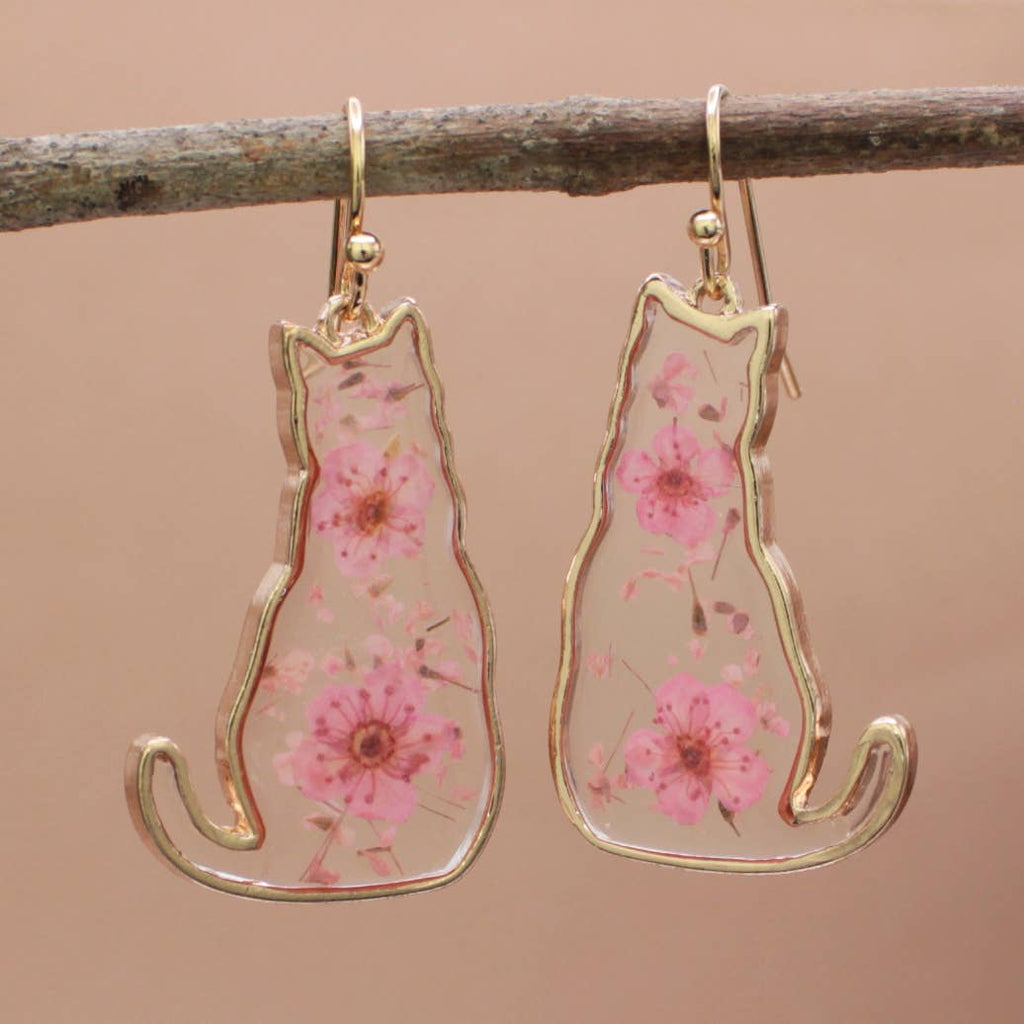 Feline Friend Flower Earrings