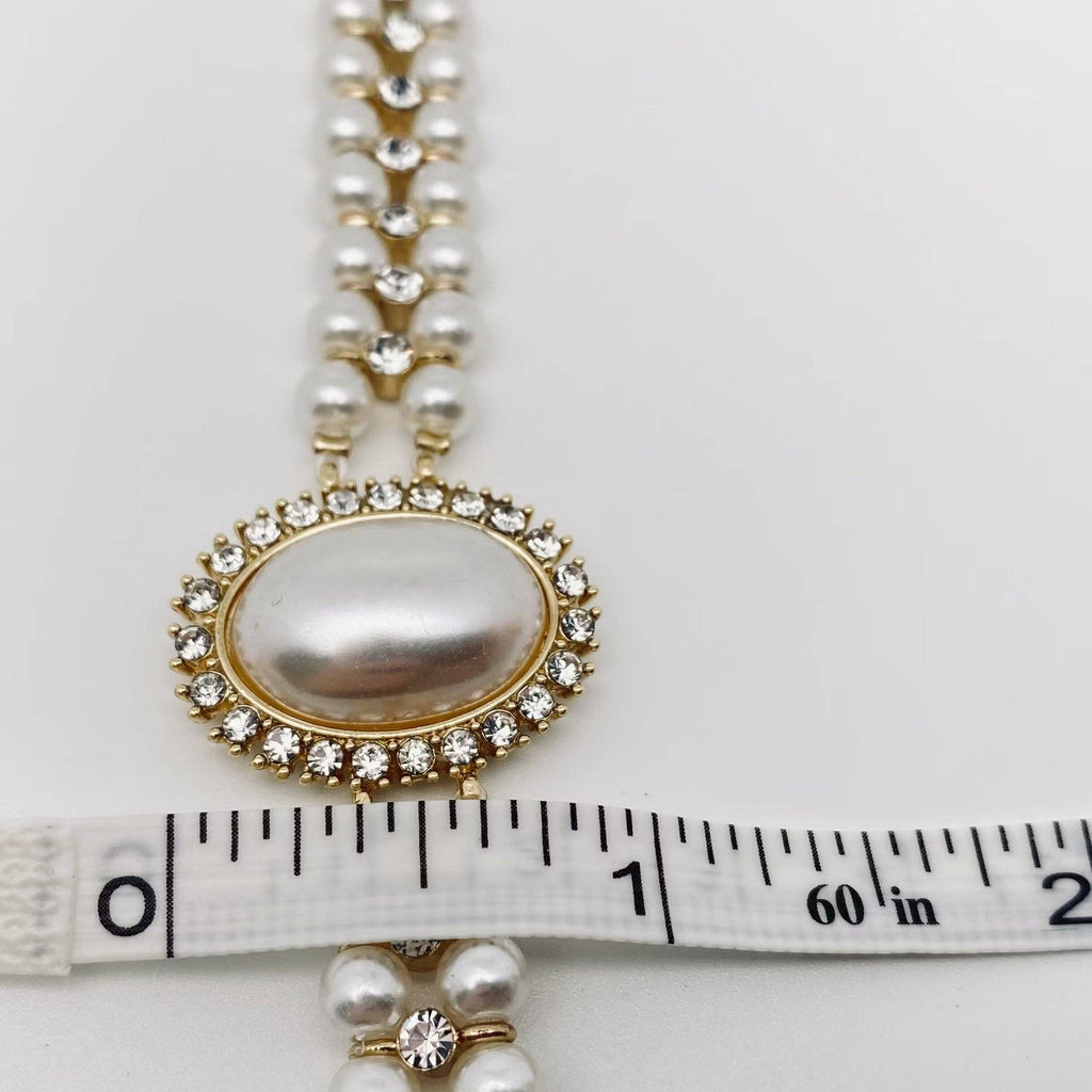 Layer Pearl Rhinestone Choker Necklace