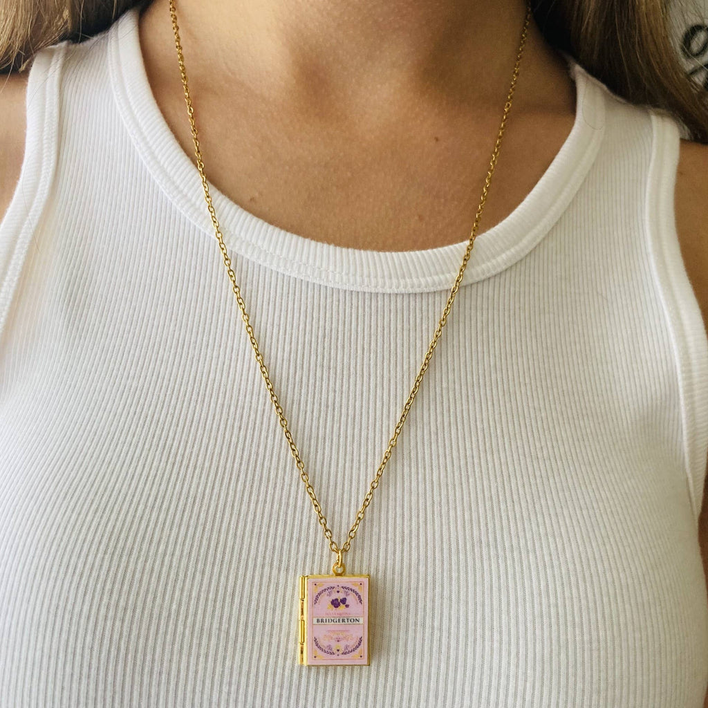 Book Locket Necklace - Bridgerton - Pink: Brass
