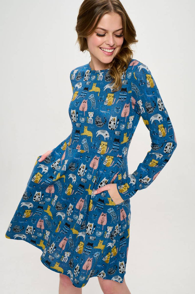 Colourful Kitties Tunic Sweater Dress