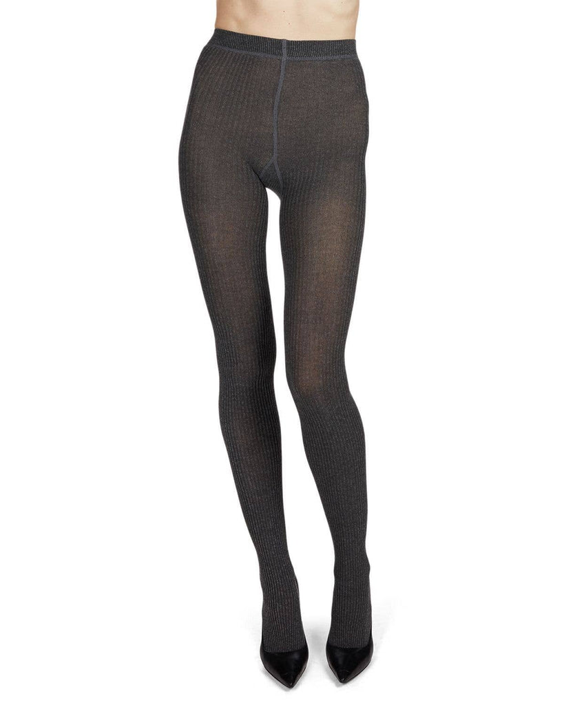 Ribbed Cotton Tights: Dark Gray Heather / M-L