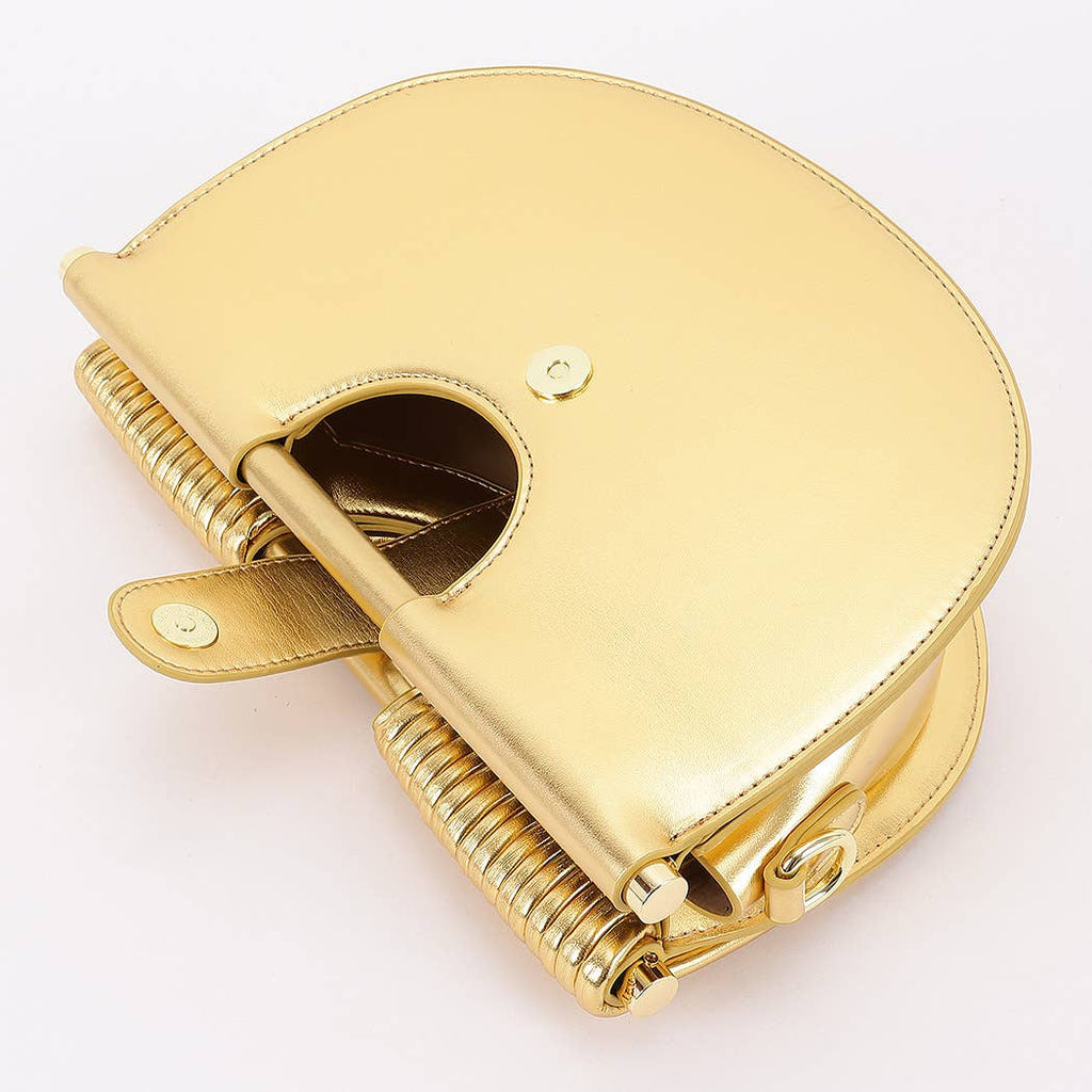 Metallic Faux Leather Noodle Bag: BK