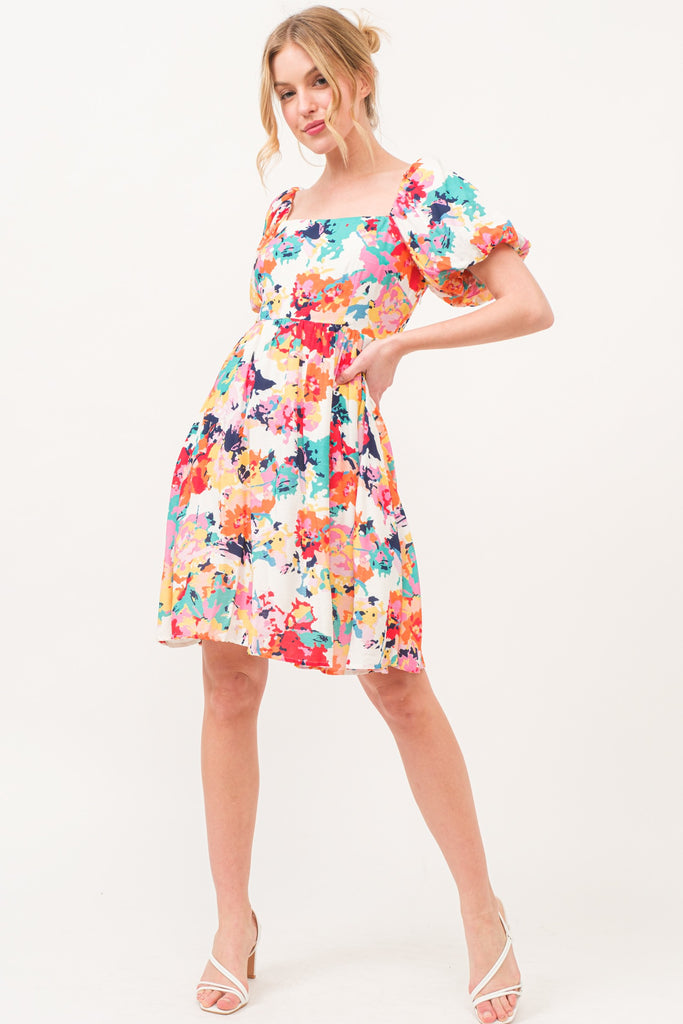 Floral Bubble Sleeve Dress - ONLY 3X