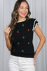 Cherry Embroidered Ruffle Sleeve Sweater