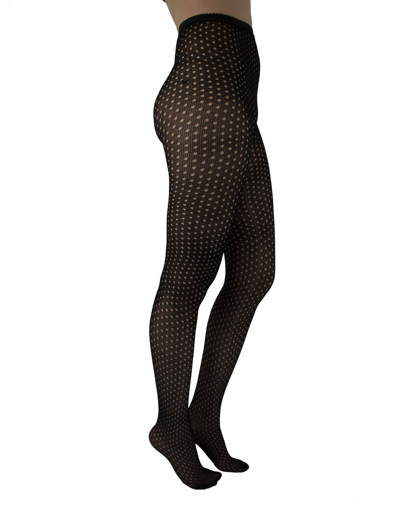 Polka Dot Net Tights: Black / One Size