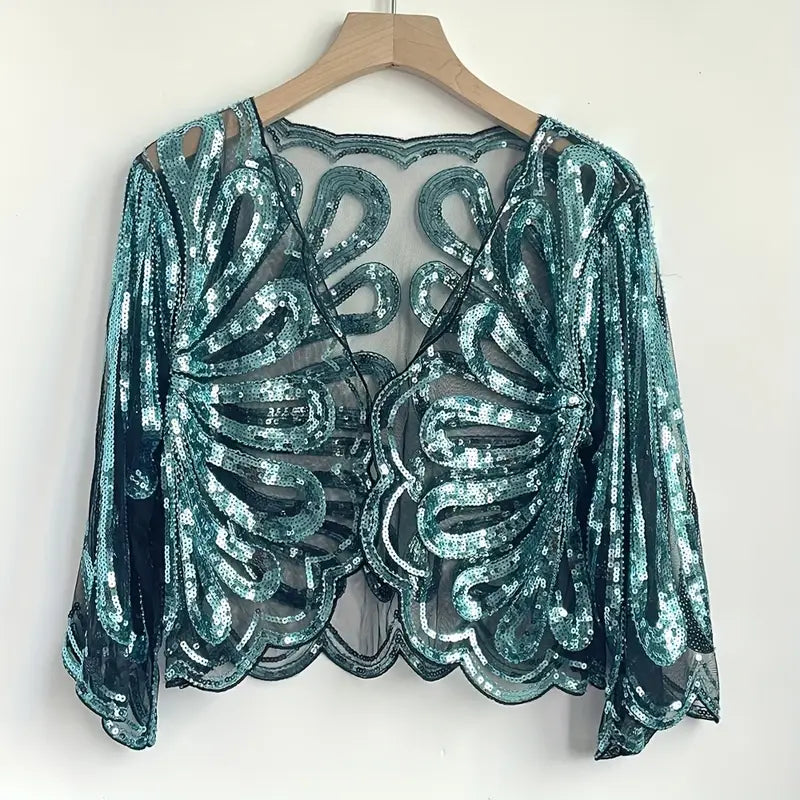 Sequin Tulle Bolero: Peacock