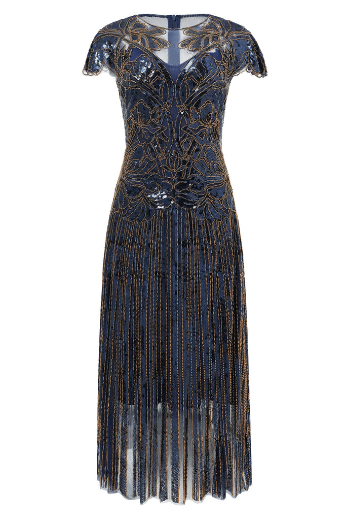 Midnight Blue Beaded Flapper Dress