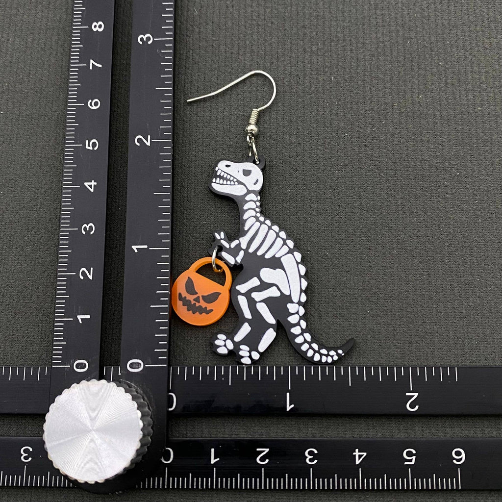 Skele-Saur Pumpkin Dangle Earrings