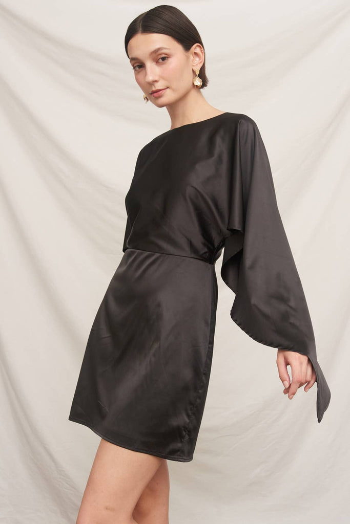 Batwing Sleeve Satin Mini Dress