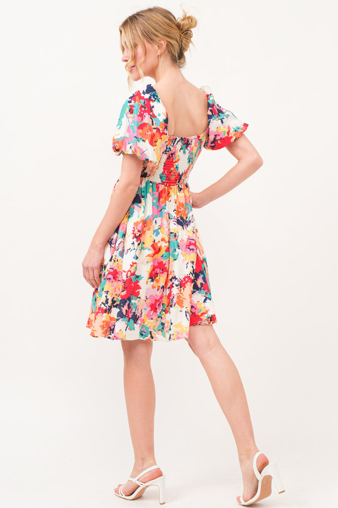 Floral Bubble Sleeve Dress - ONLY 3X