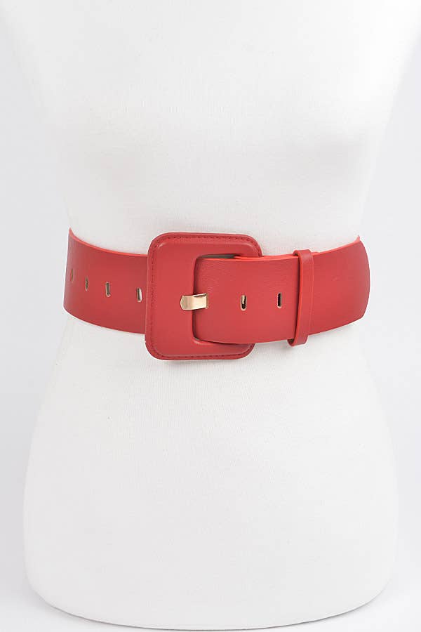 Faux Leather Wide Belt: Red