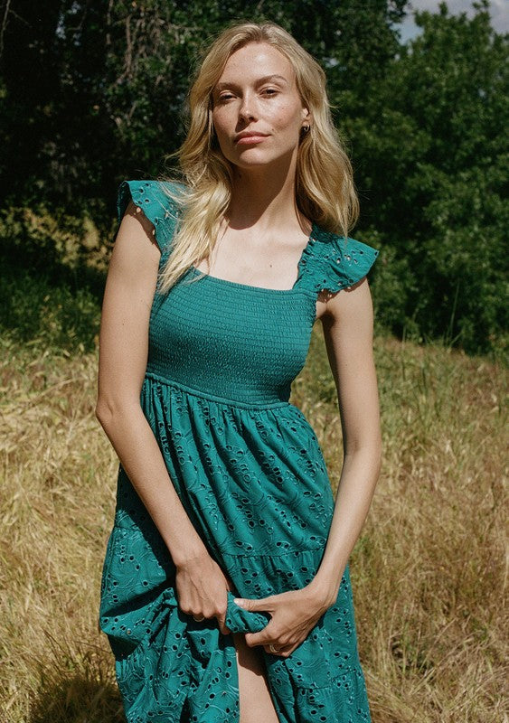 Teal Cotton Eyelet dress