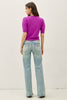 Pointelle Puff Sleeve Cardigan: Orchid