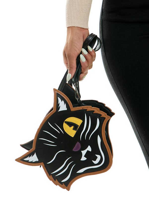 Winking Black Cat Crossbody Bag