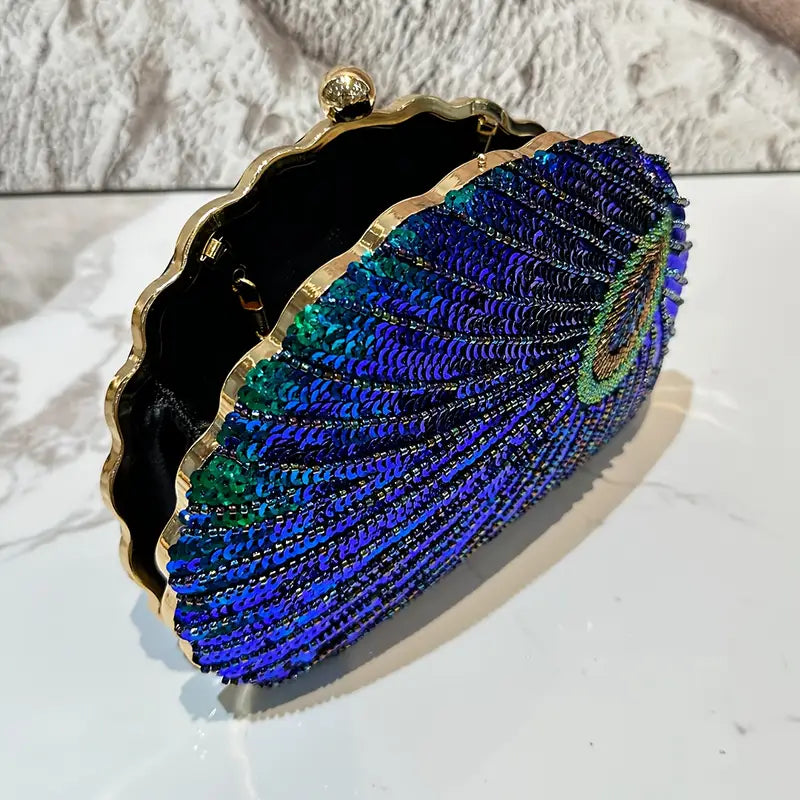 Peacock Clam Shell Clutch