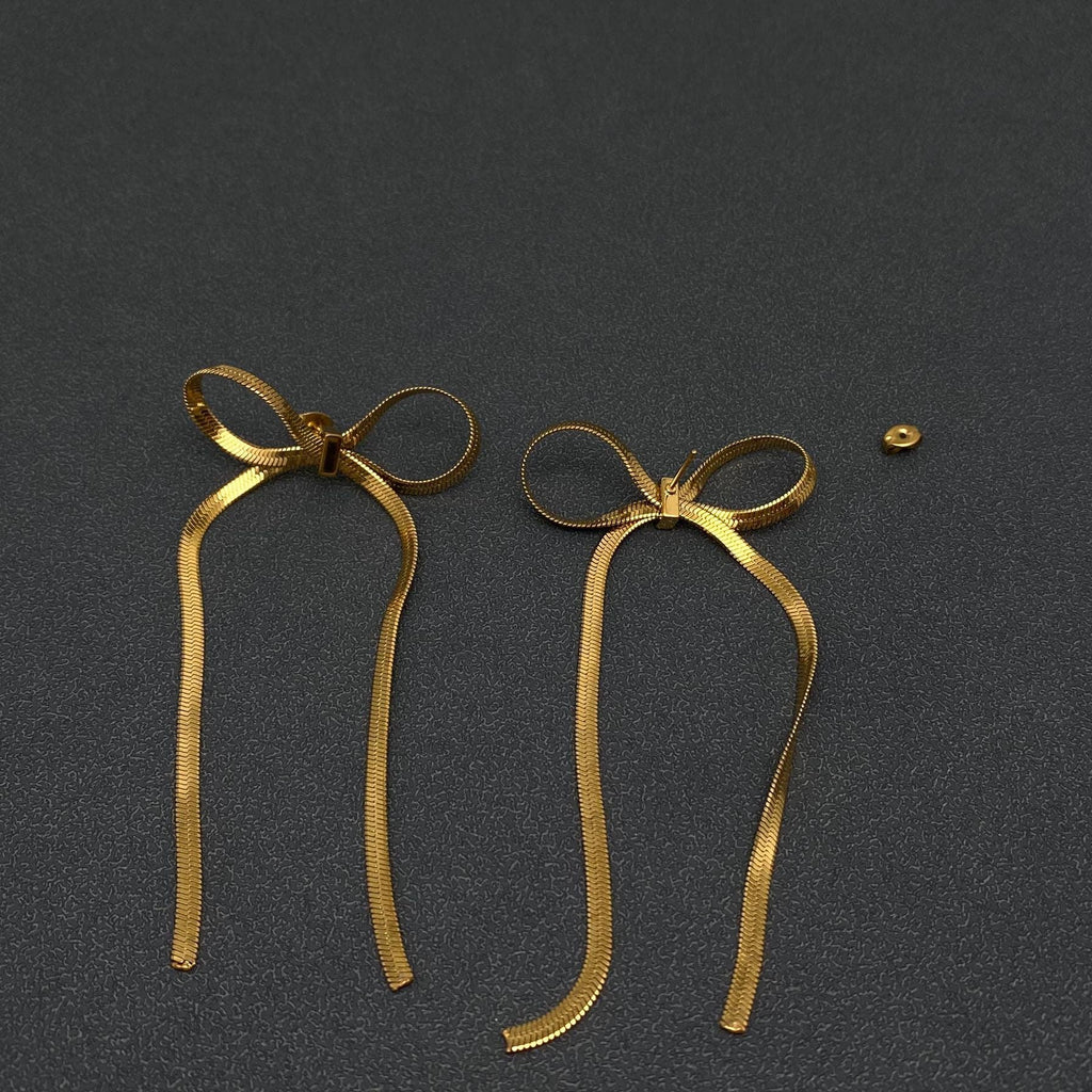 Gold Chain  Bow Stainless Steel Earrings