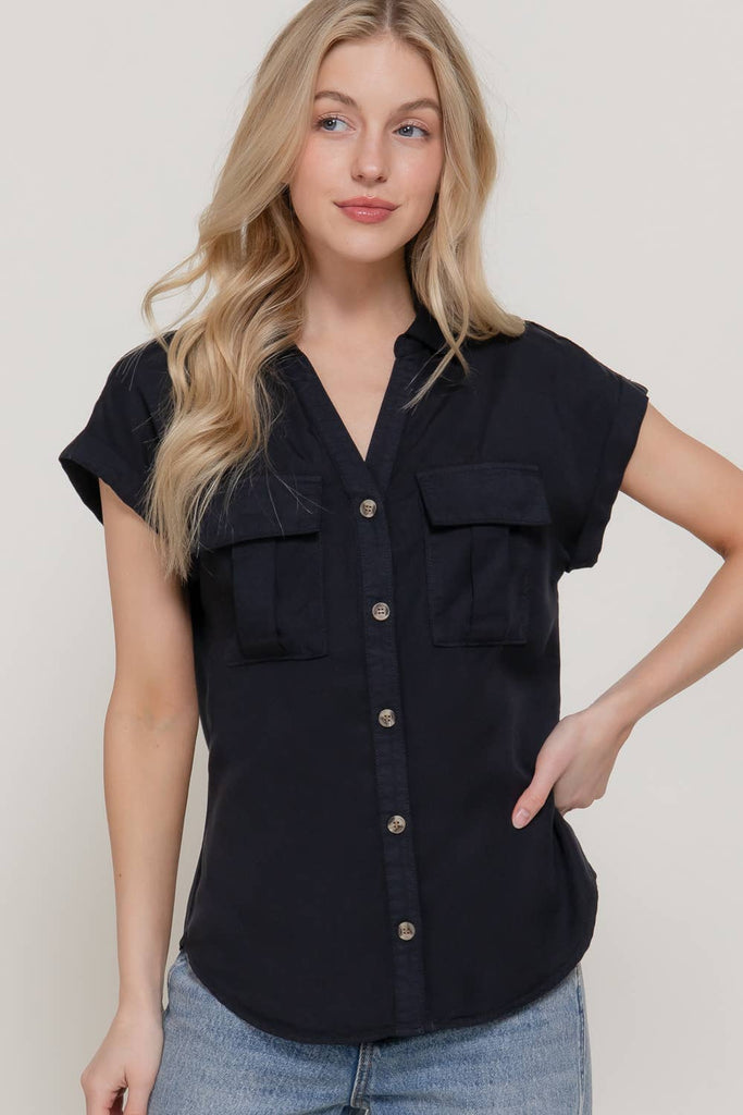 Dolman Sleeve Button Down Shirt