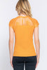 Lace Ruffle Cap Sleeve Knit Top: Golden