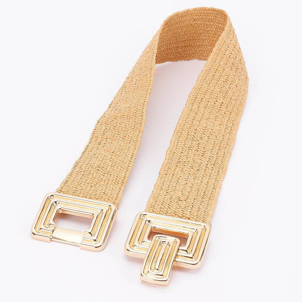 Stretch Rattan Gold Clasp Belt: Khaki
