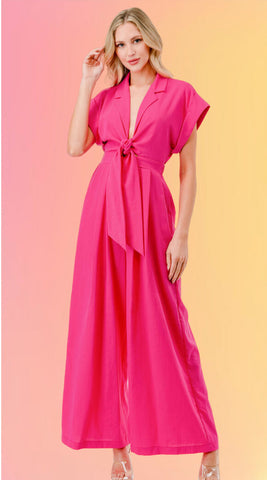 Hot Pink Pleated Jumpsuit