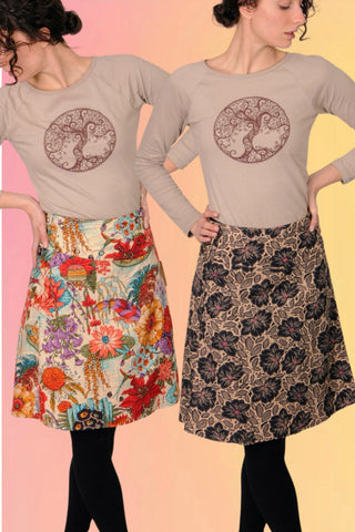 Reversible Wrap Skirt: Ginko-Rainbow Leaves